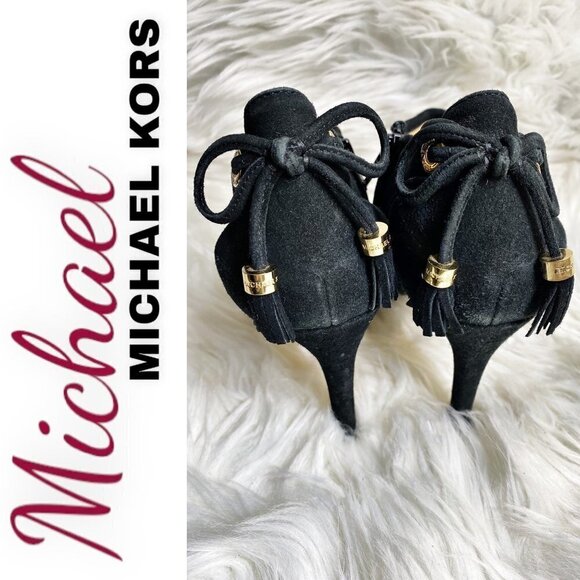 MICHAEL MICHAEL KORS Black Jennings Suede Open Toe Stiletto Booties, Size 8.5 - Picture 5 of 10
